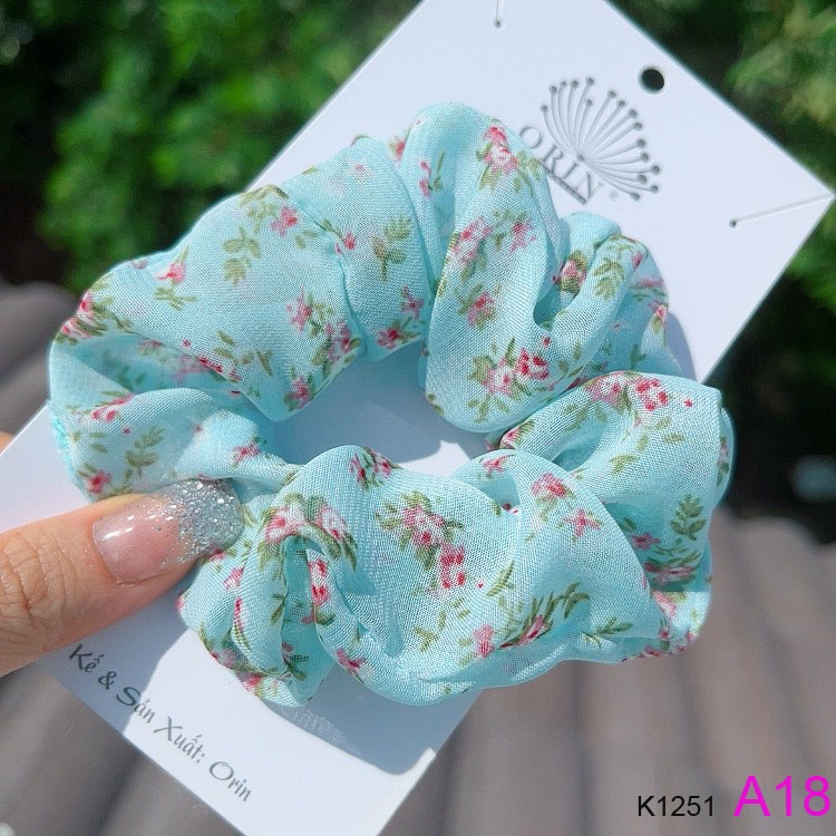 Dây buộc tóc vải voan scrunchies in hoa sang trọng Orin K1251