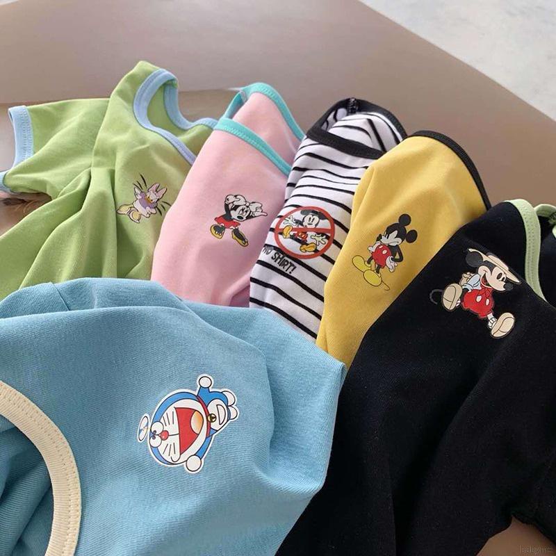 Áo thun tay ngắn chất liệu cotton in họa tiết hoạt hình phong cách hàn quốc cho bé gái