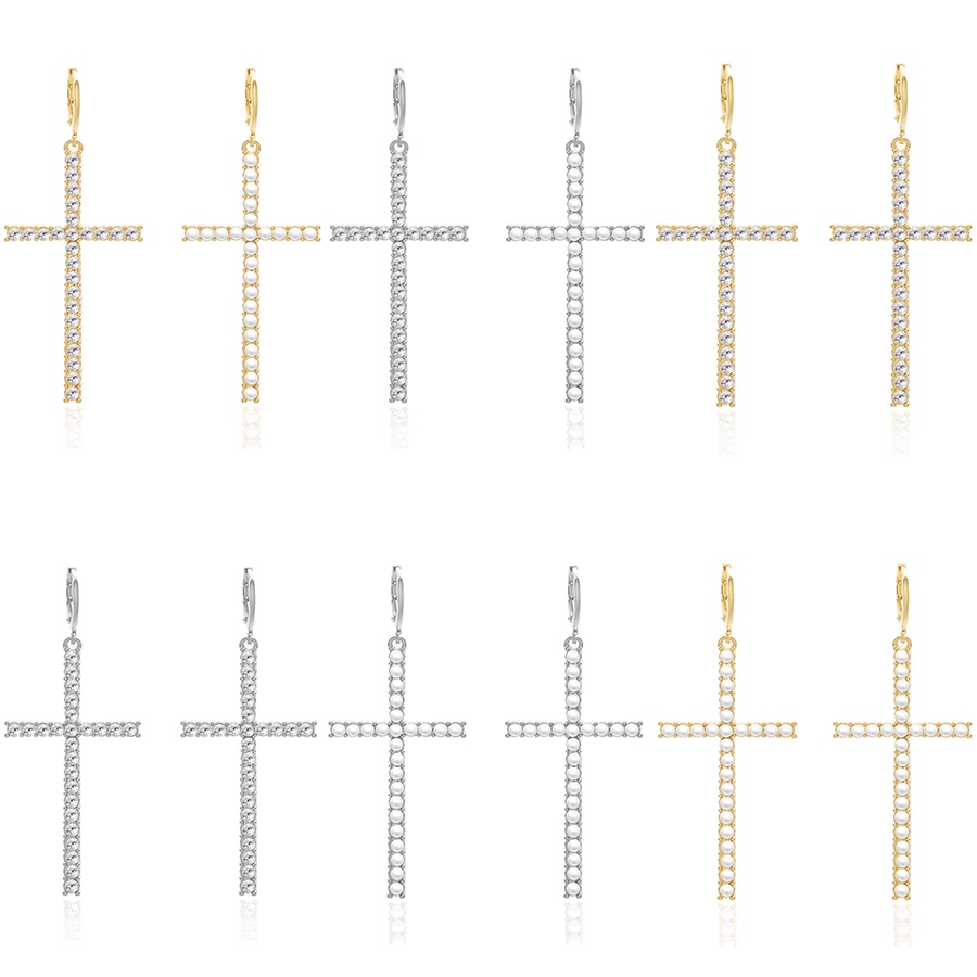 Đôi khuyên tai RINHOO FRIENDSHIP mặt hình thánh giá đính hạt ngọc trai nhân tạo thời trang cho nữ