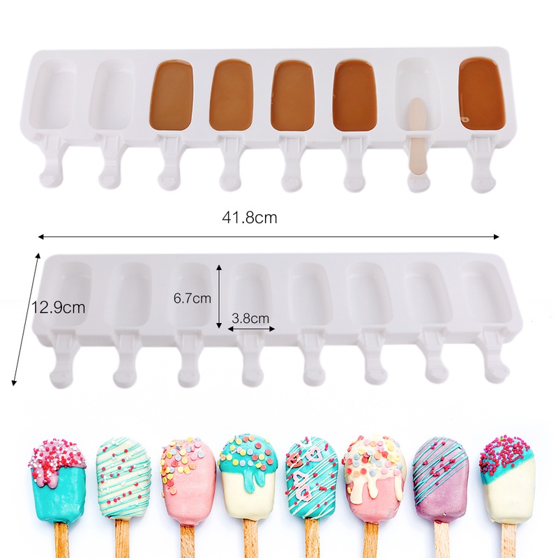 Khuôn Làm Kem Que 8 Ngăn Bằng Silicone Hình Oval DIY
