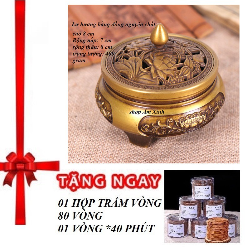 LƯ HƯƠNG ĐỐT TRẦM BẰNG ĐỒNG NGUYÊN CHẤT (Giả Cổ)