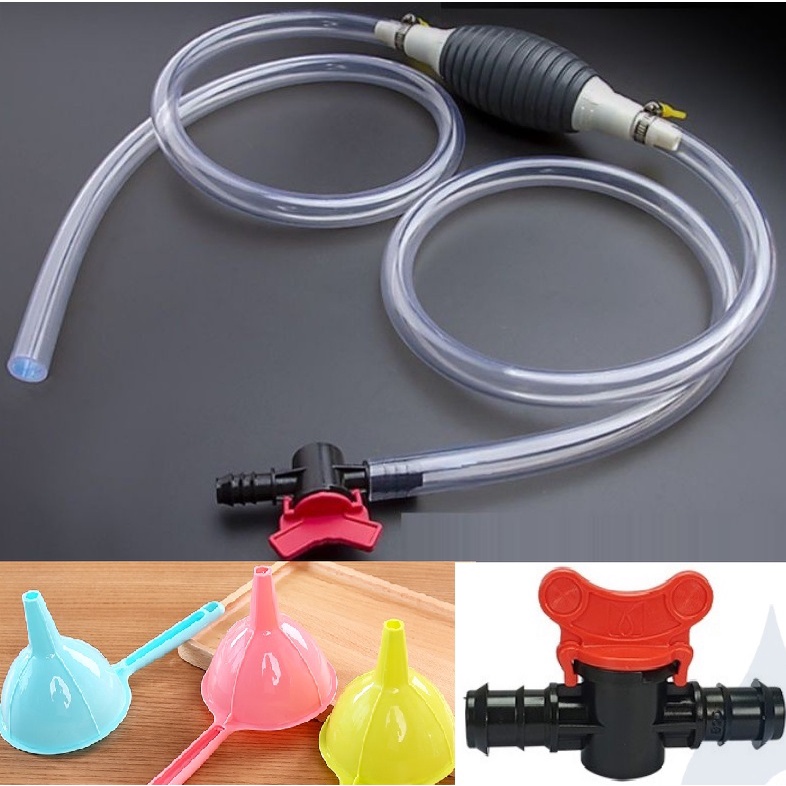 Ống Hút Xăng Dầu Chất Lỏng Bóp Tay Cao Cấp Màu Đen Kèm Van Khóa Và Ống Nhựa Trong Suốt