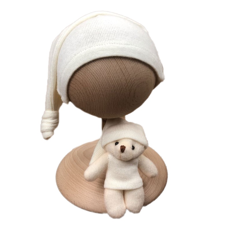 Bộ 2 Mũ Beanie Thắt Nút Dài Đuôi Làm Phụ Kiện Chụp Ảnh Cho Bé Sơ Sinh