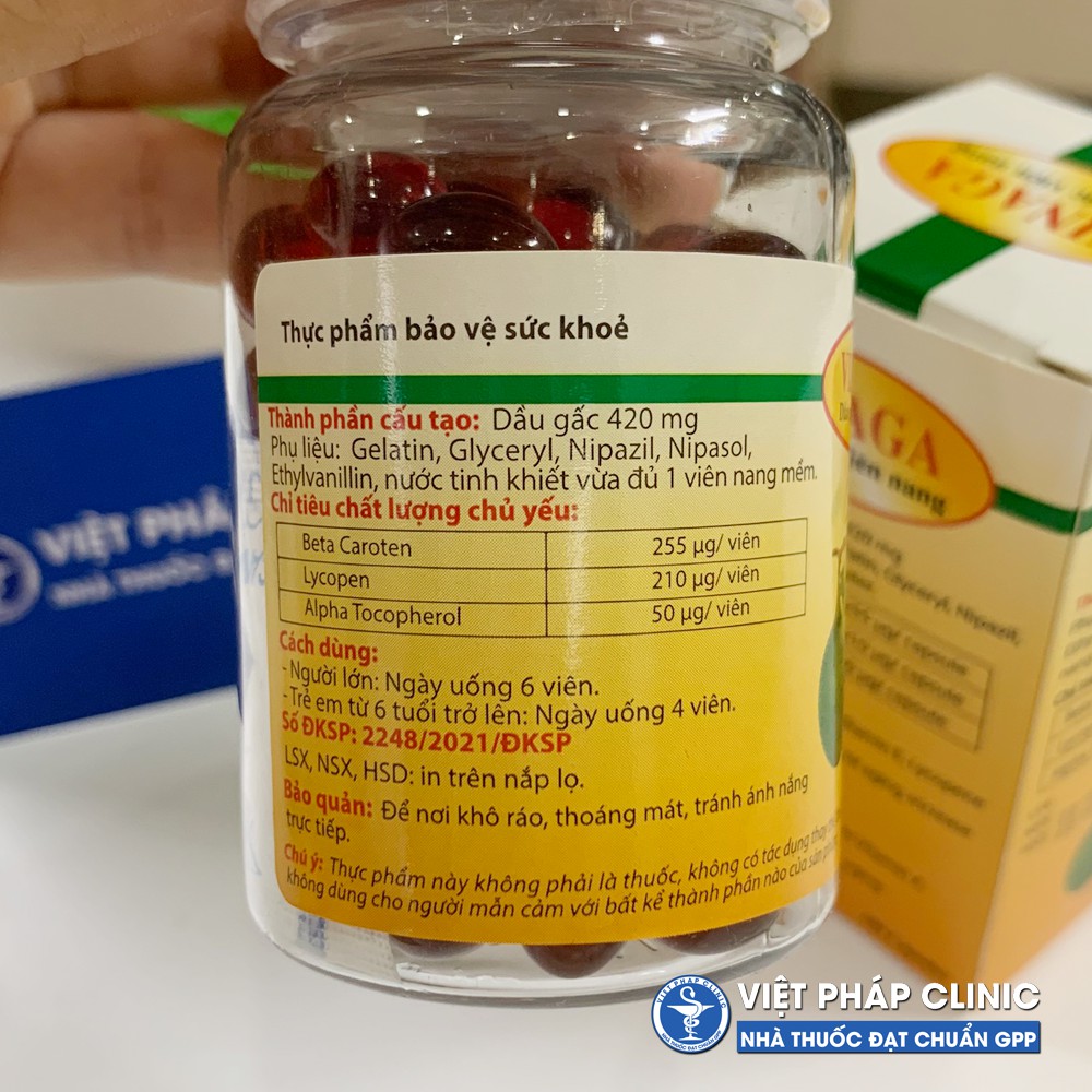 Dầu gấc Vinaga 100 viên uống sáng mắt, đẹp da | Thế Giới Skin Care