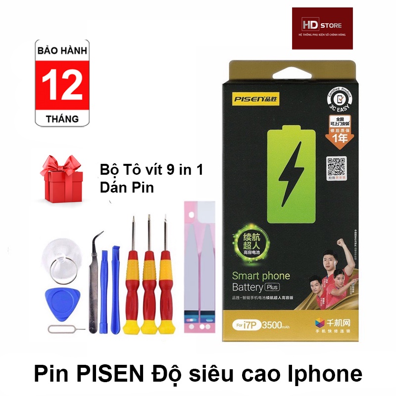 Pin PISEN Siêu cao  Nội Địa cho Iphone 6,6s,6Plus,6SPlus,7,7Plus,8,8Plus, X - Chính hãng BH 12T 3C EASY