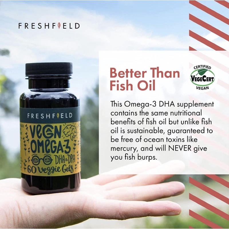 Dầu Omega 3 thuần chay Vegan Freshfield Naturals sinh học 60 viên USA