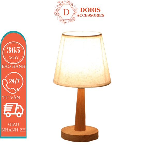 Đèn ngủ để bàn phòng ngủ có công tắc, cổng USB vintage chao đèn vải DORIS ACCESSORIES