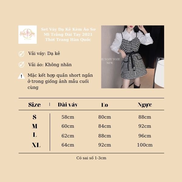 Set Váy Dạ Kẻ Kèm Áo Sơ Mi Trắng Dài Tay 2021 Thời Trang Hàn Quốc