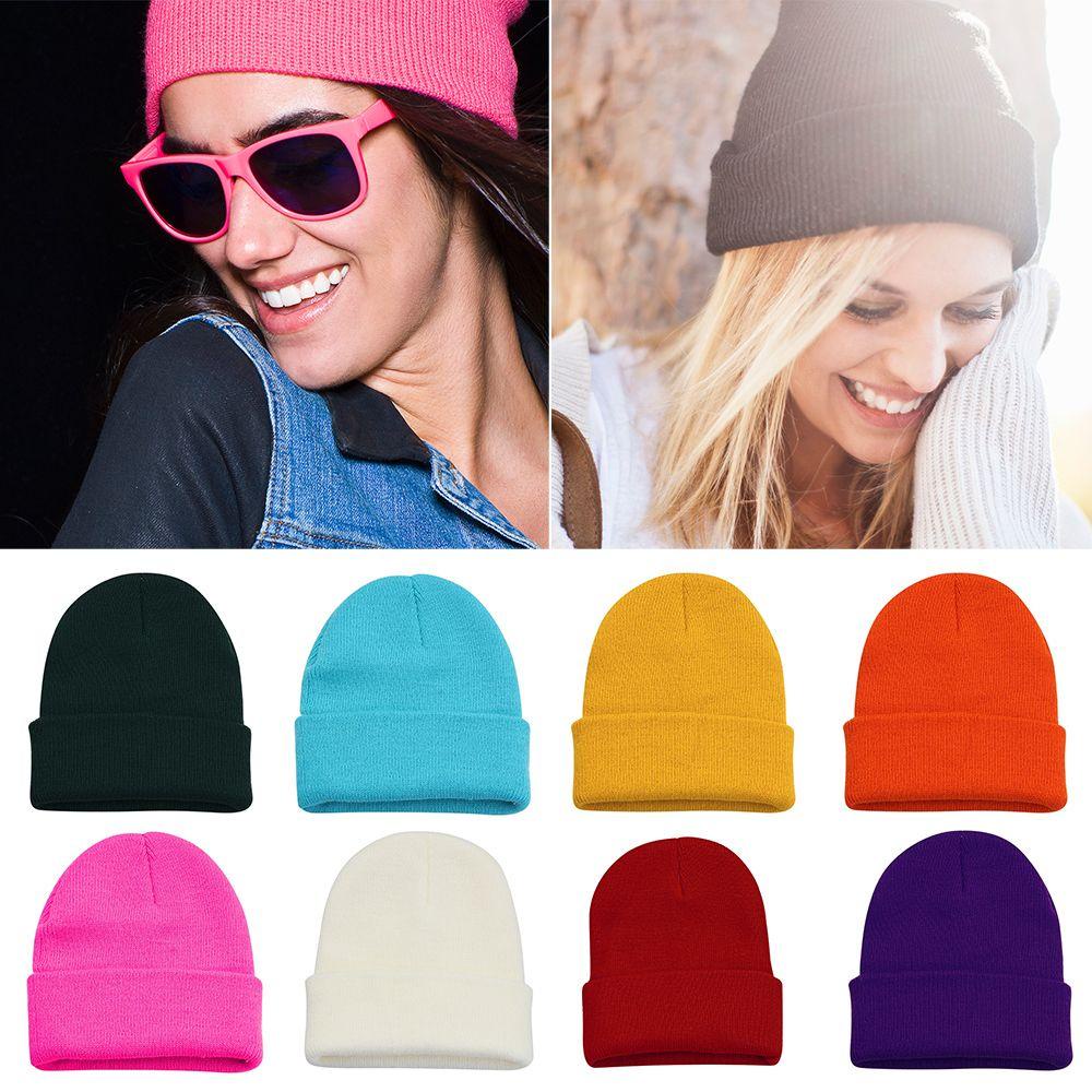 Mũ Beanie Dệt Kim Màu Trơn Dễ Thương Chất Lượng Cao Cho Nữ