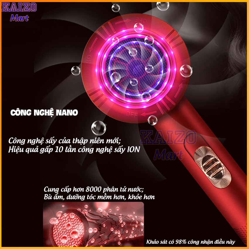 Máy sấy tóc MIANZ STORE - Công nghệ sấy NANO 9D - không hư tổn tóc - 06 chế độ sấy -02 chiều nóng lạnh