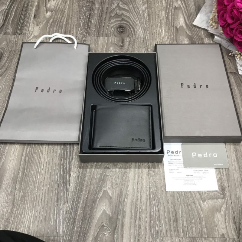 Set ví thắt lưng nam Pedro fullbox, Quà cho nam sang trọng có túi giấy tặng kèm