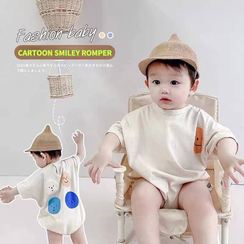 Bộ Áo Liền Quần Tay Ngắn Chất Liệu Cotton In Họa Tiết Hoạt Hình Thời Trang Mùa Hè Cho Bé Trai Và Gái