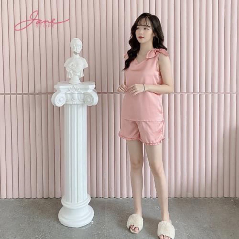 BÁN SỈ BỘ LỤA ĐÙI NƠ VAI HỒNG XANH CHO NỮ