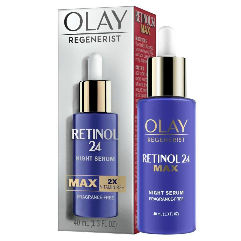 [Hàng Mỹ] Tinh chất dưỡng da trắng sáng giảm nếp nhăn ban đêm Olay RETINOL 24 MAX 2X Vitamin B3+ Night Serum (40ml)