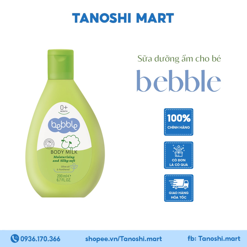 Sữa dưỡng ẩm toàn thân cho bé Bebble Body Milk an toàn và lành tính cho làn da của trẻ nhỏ 200ml Tanoshi.Mart
