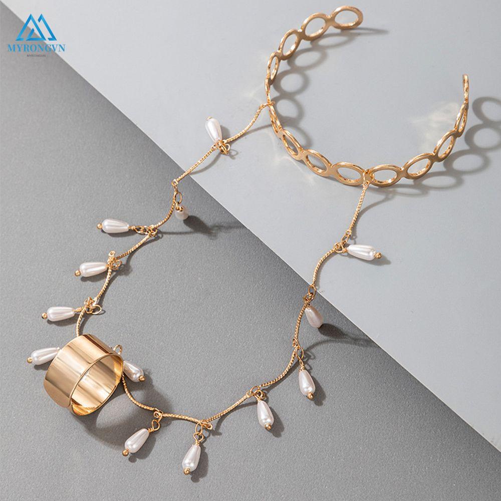 Vòng Tay Nối Nhẫn Bằng Kim Loại Mạ Vàng Thời Trang Dành Cho Nữ