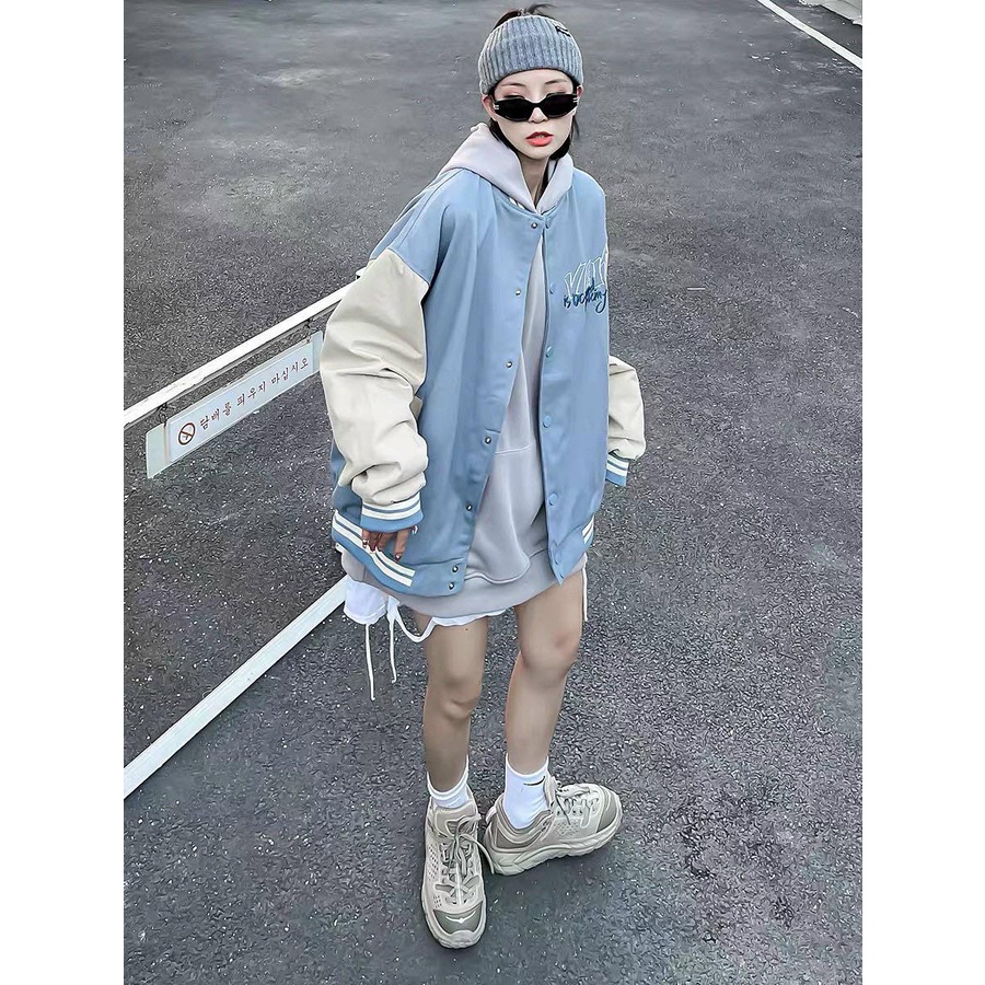 Áo Khoác Bomber Varsity Jacket BOM HOUSE Nam Nữ Chất Liệu Kaki Logo Thêu 2 Lớp
