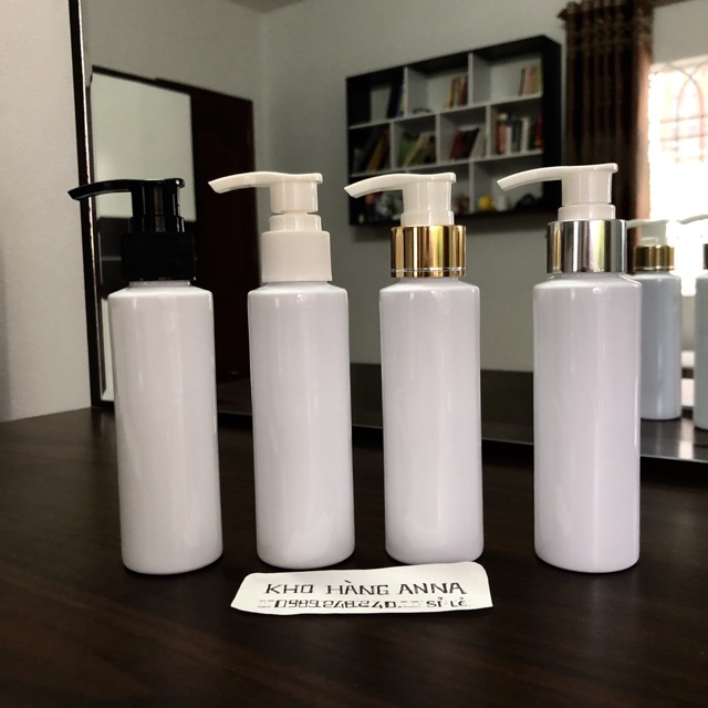 Chai nhựa màu trắng Trong 100ml xịt giọt - Chai chiết Mỹ phẩm vòi nhấn nhỏ giọt, xịt sương - Chai Pet nắp đen, nắp nhôm