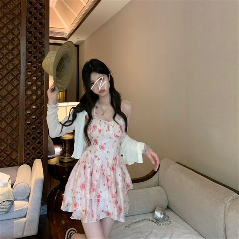 Bộ Đầm Hai Dây Kèm Áo Khoác Cardigan Chống Nắng Phong Cách Thời Trang Mùa Hè Mới OOP016