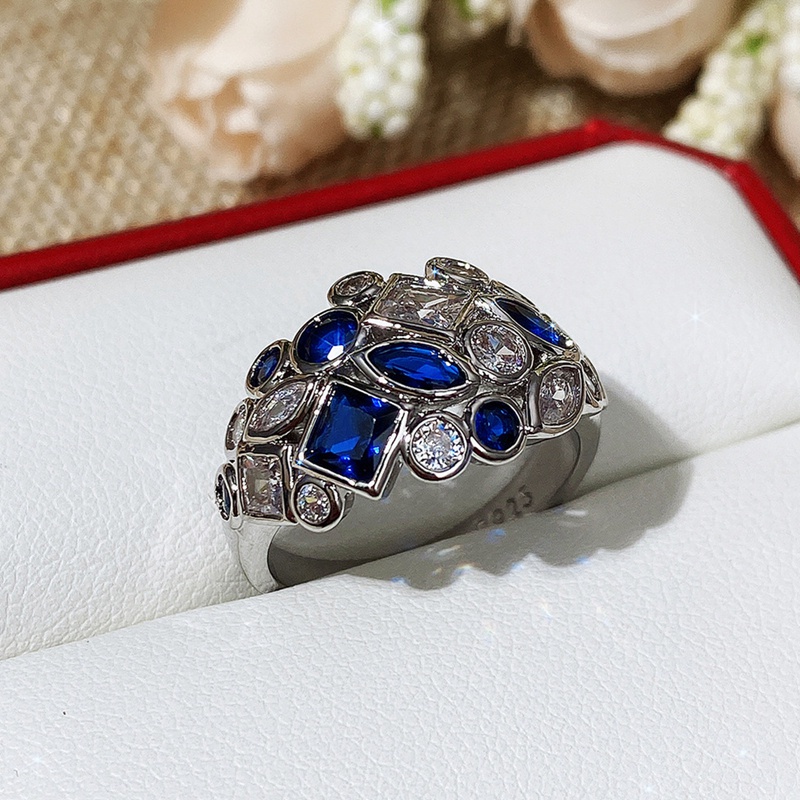 Nhẫn đính đá CZ màu xanh dương sang trọng thời trang cho nữ