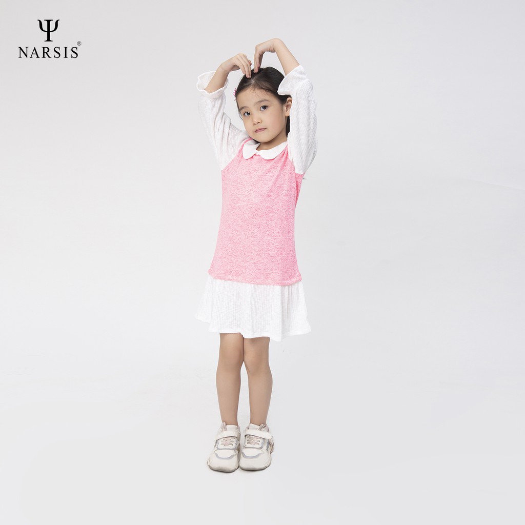 Váy bé gái Narsis KB0019 chất len màu hồng phối trắng