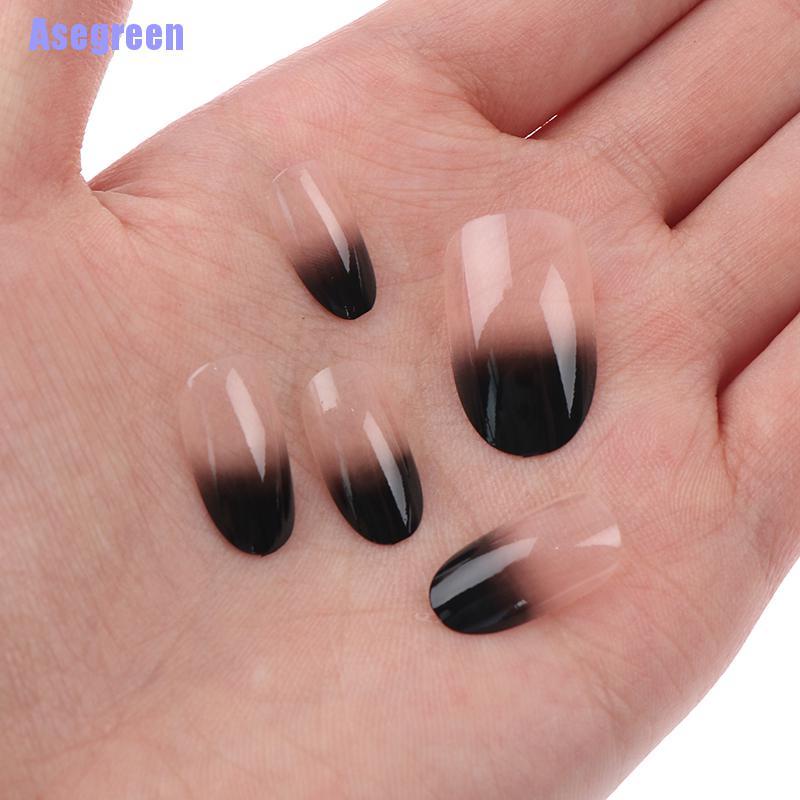 (Hàng Mới Về) Bộ 24 Móng Tay Giả Màu Đen gradient Thời Trang