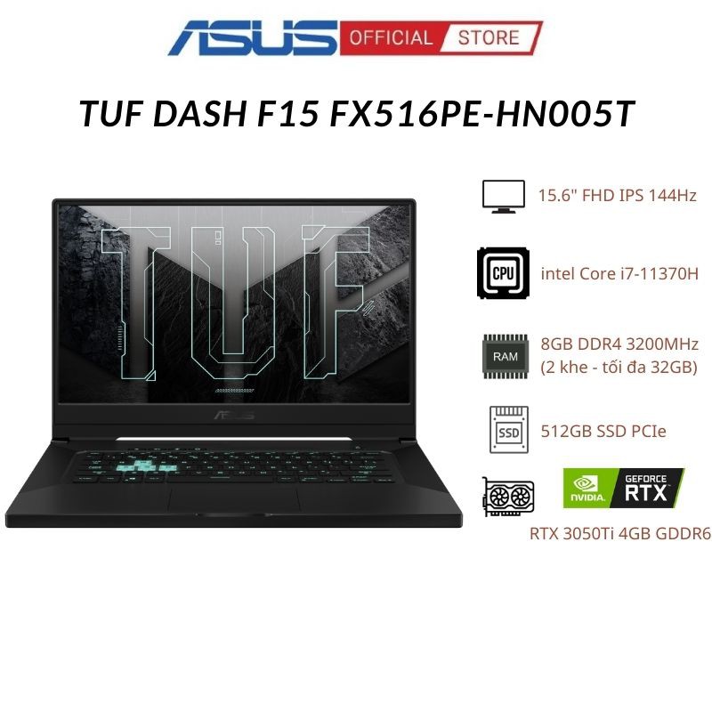 Laptop Asus TUF DASH FX516PE-HN005T i7-11370H | 8GB | 512GB | RTX 3050Ti 