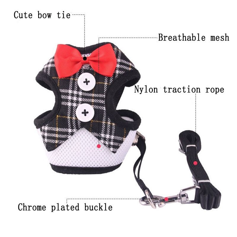 Bộ Áo Vest Thắt Nơ Bằng Nylon Thoáng Khí Kèm Dây Dắt Dành Cho Cún Cưng