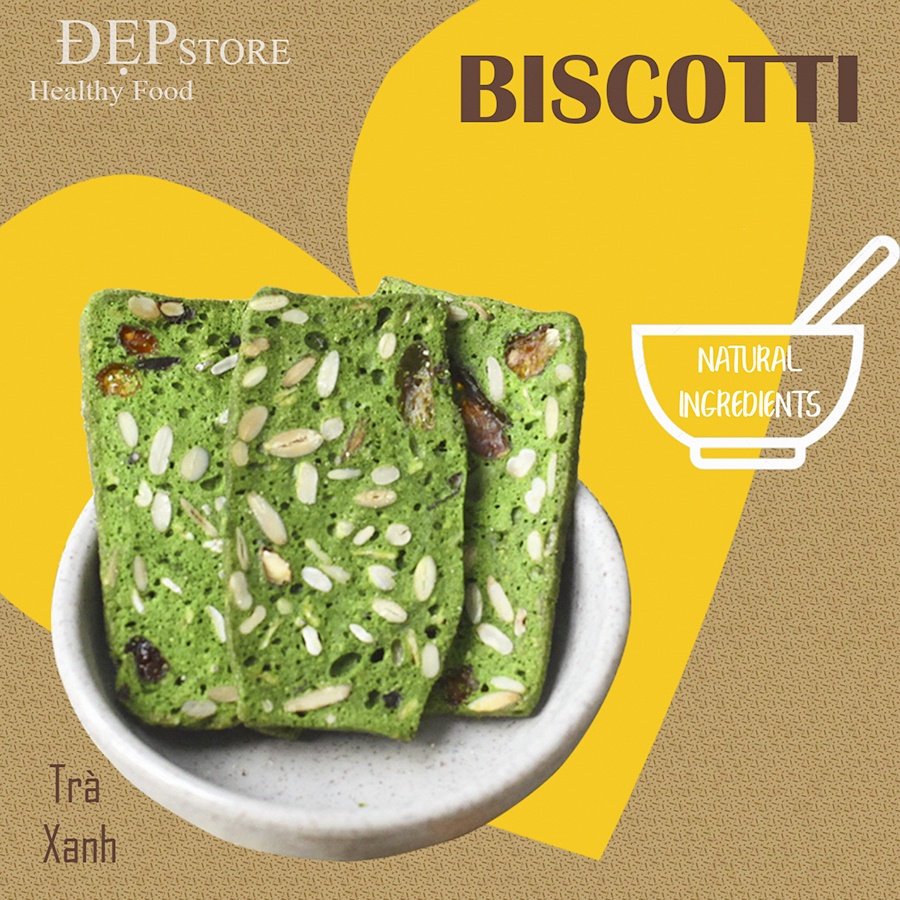 Bánh BISCOTTI Nguyên Cám Vị Matcha Đẹp Store - Bánh Ngũ Cốc Nướng Ăn Kiêng Không Đường