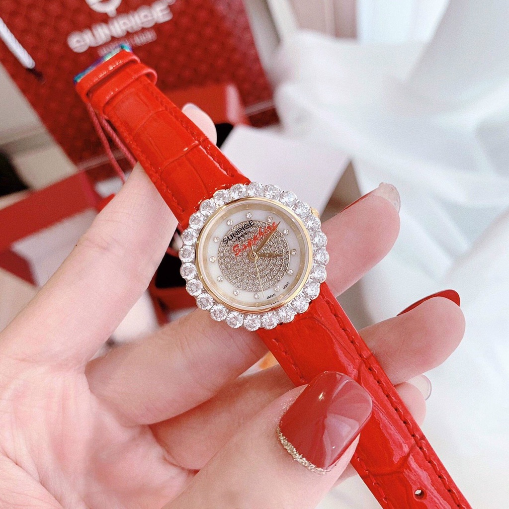 Đồng hồ nữ chính hãng dây da Sunrise 9820BA sapphire chống xước, chống nước, bảo hành 12 tháng