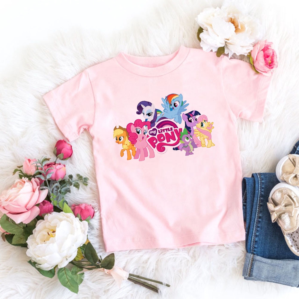 Áo Thun Bé Gái Tay Ngắn In Hình Ngựa Con Dễ Thương