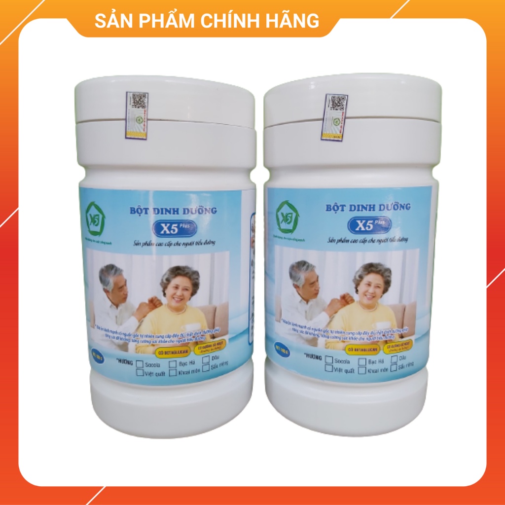 02 Bột dinh dưỡng X5 Plus cho người tiểu đường làm từ ngũ cốc nảy mầm,hạnh nhân,macca,óc chó,đạm đậu nành,sữa...