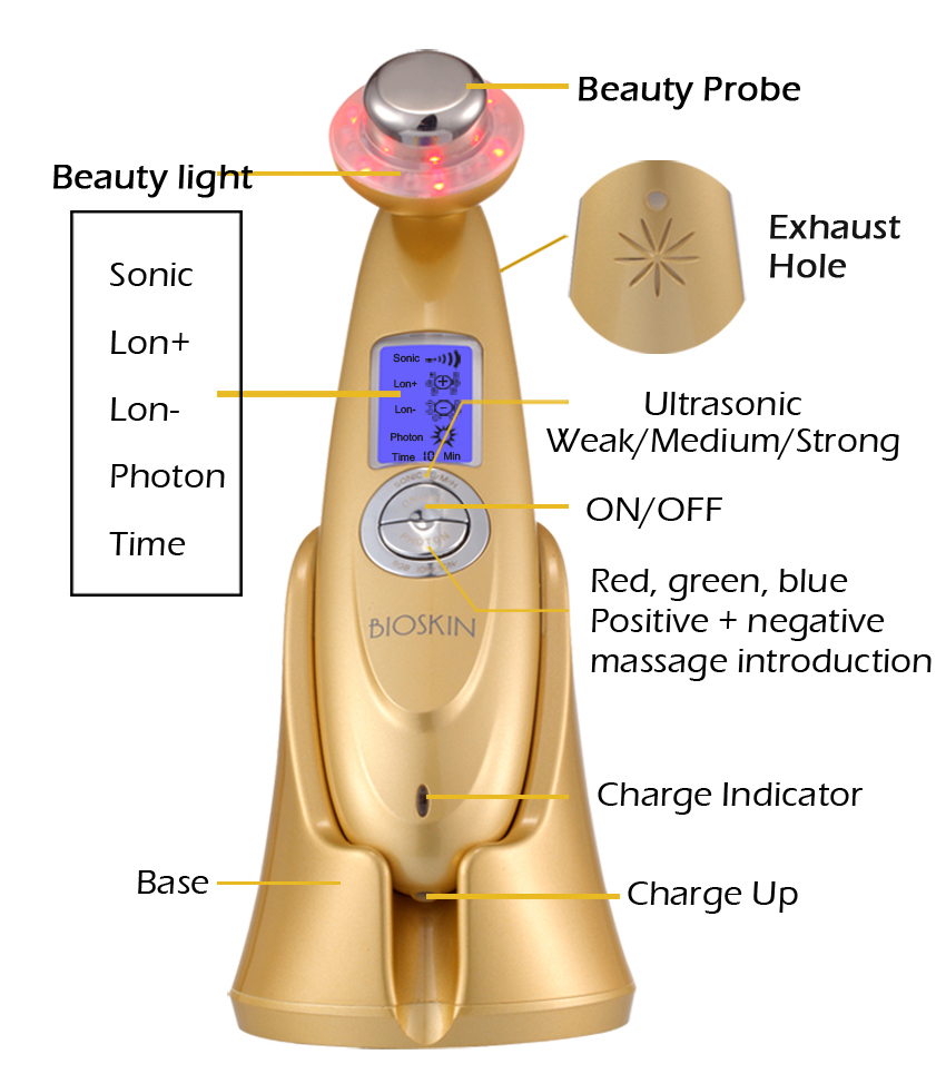BIOSKIN Smart Ultrasonic Ion Beauty Device Face Skin Care Tighten Lifting Massager  Machine LED Photon