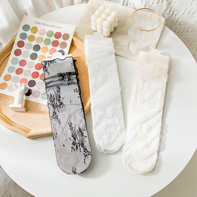 Xixi Đôi Tất Lưới Mỏng Phối Ren Hoa Phong Cách Lolita Ngọt Ngào Dành Cho Nữ