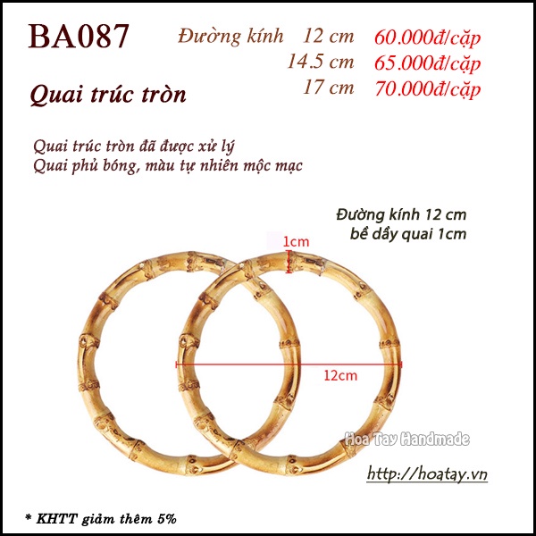 Quai trúc tròn làm quai túi xách thủ công BA087