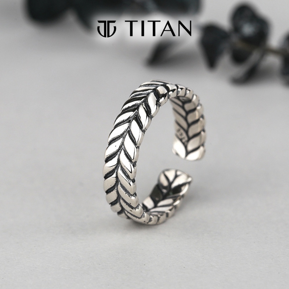 Nhẫn nam nữ họa tiết lá cây, nhẫn thời trang màu bạc 925 hiphop cá tính ring titan freesize không gỉ Titan Shop
