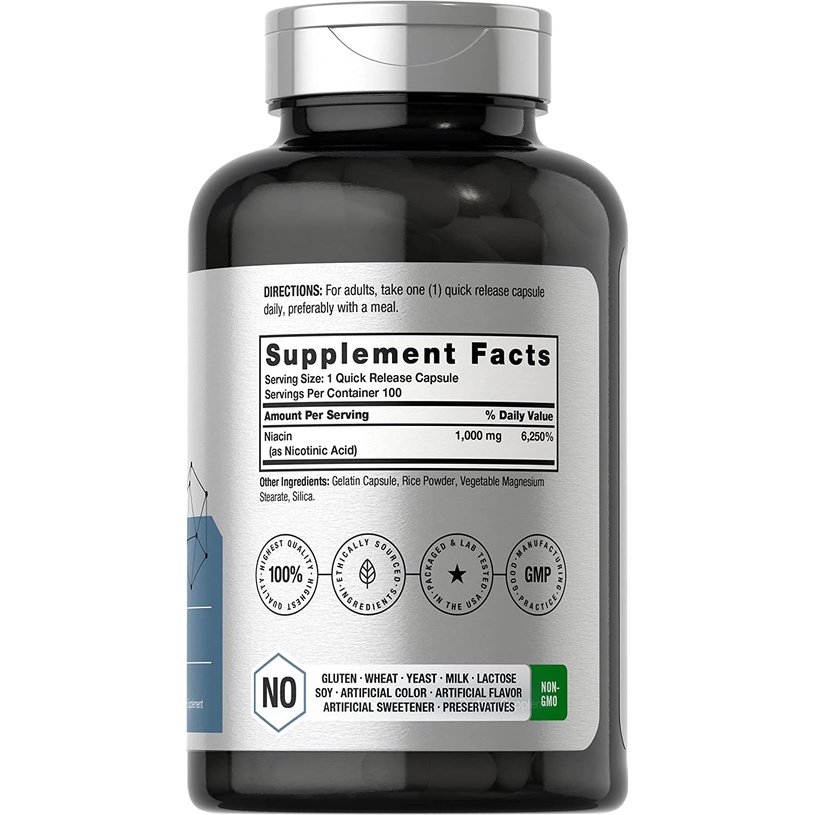 Horbaach Niacin 1000mg - Viên uống hỗ trợ sức khỏe hệ thần kinh, giảm cholesterol và giảm cân 100 viên