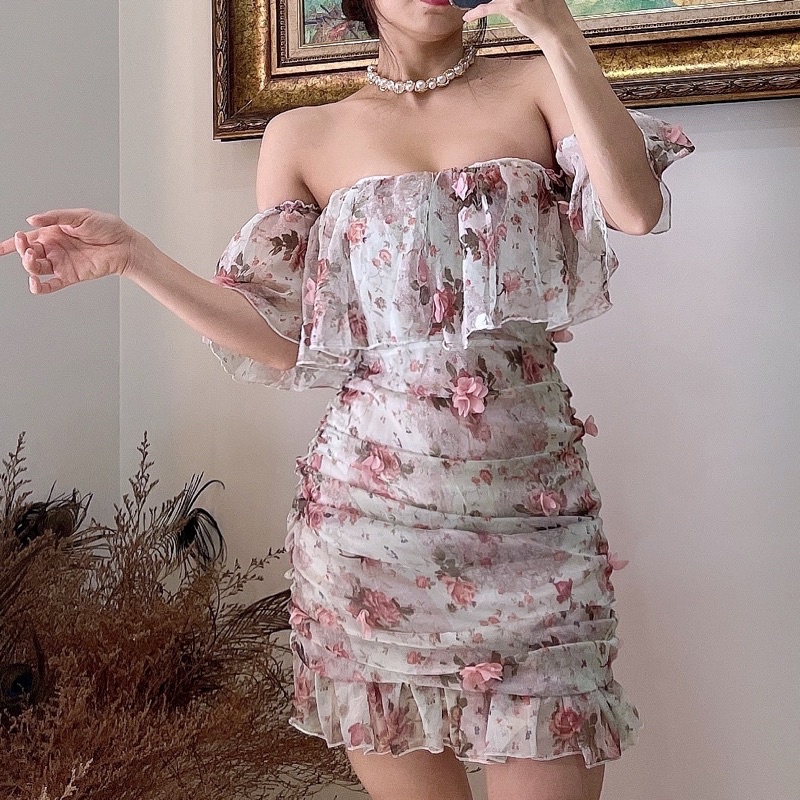 (V-Chang House) đầm voan hoa tay bèo xinh xắn (Hình thật của shop)