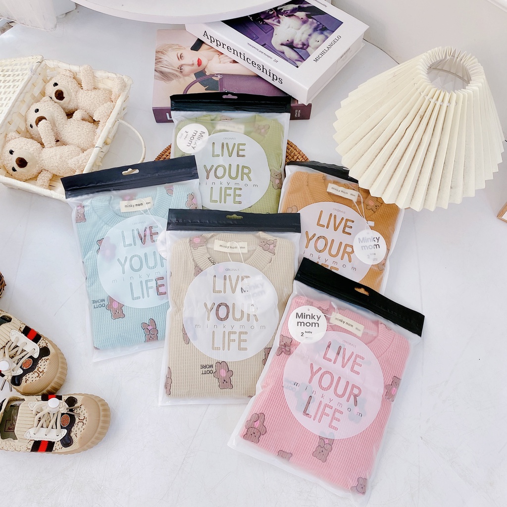 Bộ dài tay thu đông cho bé trai bé gái 8-18kg, vải tổ ong cao cấp, họa tiết Chú Gấu ngộ nghĩnh - BO101