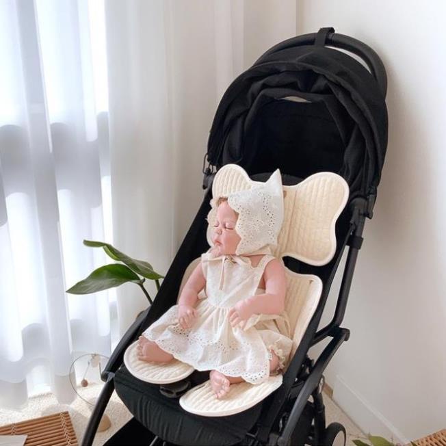 Miếng Lót Xe Đẩy/Nệm Lót Xe Đẩy Thoáng Khí Thêu Họa Tiết Gấu Oliu Tulip Hàn Quốc Cho Bé