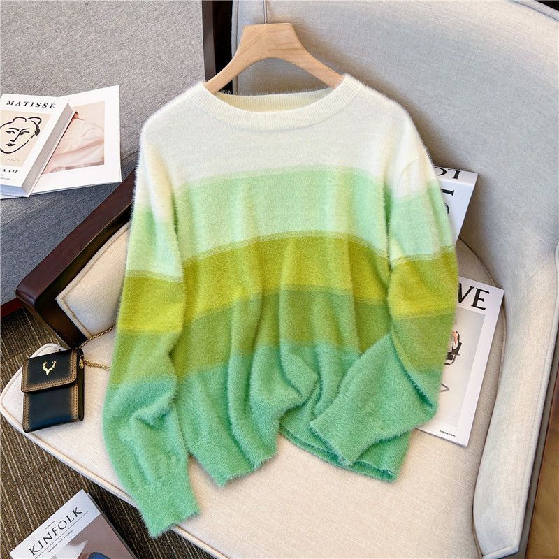 Áo Len Chui Đầu Cổ Tròn Màu Gradient Xanh Lá Cây Phong Cách Hàn Quốc Mới Cho Nữ  tao bao