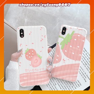 Ốp iphone mẫu trái dâu hồng nhạt sọc vali in phủ bóng