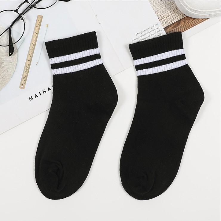 Tất vớ Nam Nữ Unisex 🧦 2 sọc ngắn /  trơn dài trắng đen co giãn, thấm hút mồ hôi