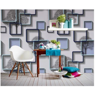 Decal 5m giấy dán tường có sẵn keo dán - cây khô vuông xanh (HOT)