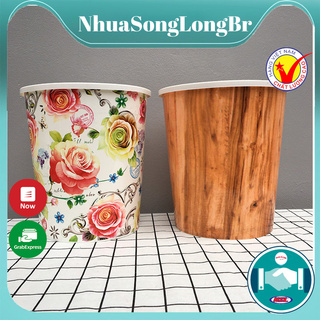 Xô nhựa tròn đựng rác phòng ngủ, văn phòng Song Long 2833 cao cấp hoa văn đẹp mắt_Buôn rẻ 01021