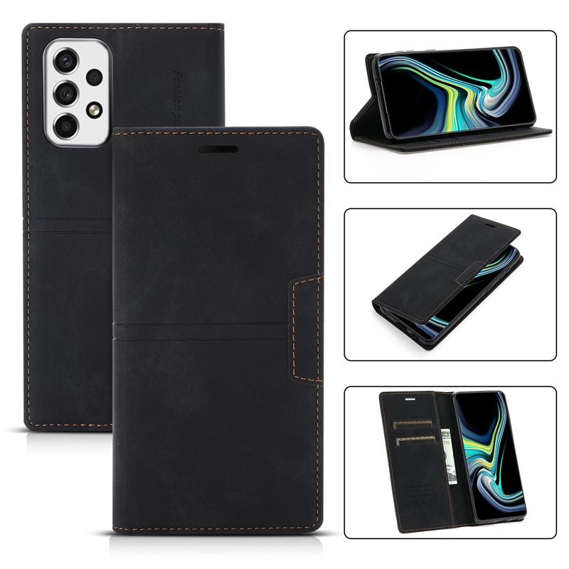 Ốp Điện Thoại Da Lật Mềm Nam Châm Màu Đỏ Rượu Có Ngăn Đựng Thẻ Cho Samsung S22 S21 S20 FE Ultra Plus
