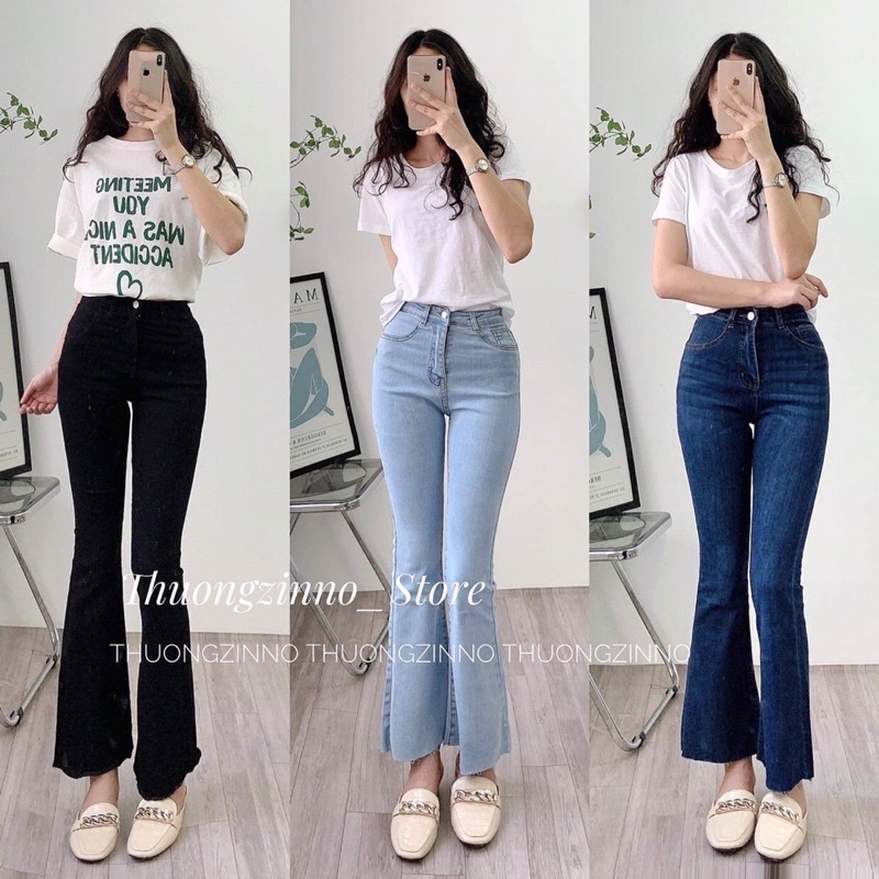 [Ảnh thật/Video]Quần ống loe cắt gấu nhiều màu tôn dáng