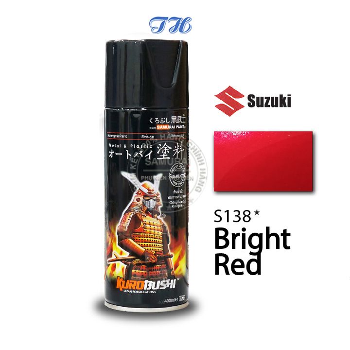 Combo 4 chai sơn samurai S138* Màu đỏ sáng gồm: uch210 - 3/124 - s138 - k1k - giấy nhám p800
