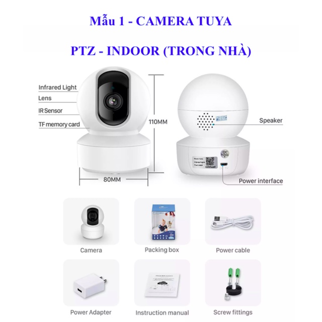 Camera Wifi Tuya FullHD 2MP/3MP/1080p, loại ngoài trời (Outdoor) hoặc trong nhà (Indoor), App Smart Life/Tuya.