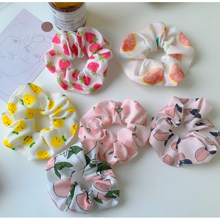 Crunchies dây cột tóc vải trái cây, đồ buộc tóc crunchies kẻ caro xinh xắn haleycloset.